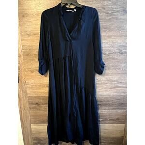 Toast dress long maxi black Sz XXS Long sleeves Cupro v neck classic